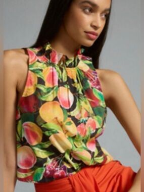Maeve poplin ruffle neck halter tank. Size S